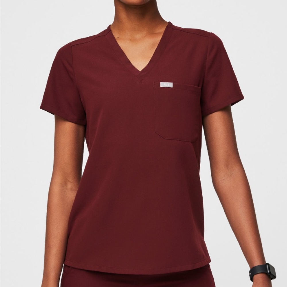 Catarina One Pocket Burgundy Figs Scrub Top